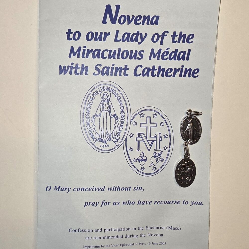 Miraculous Medal Pendant of St. Catherine Lot of 2 Medals with a Novena